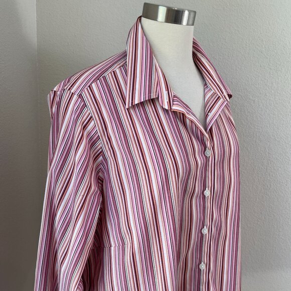 Eddie Bauer Womens Plus 2X Stretch Wrinkle Resistant Striped Button Up Shirt Top - Picture 2 of 8